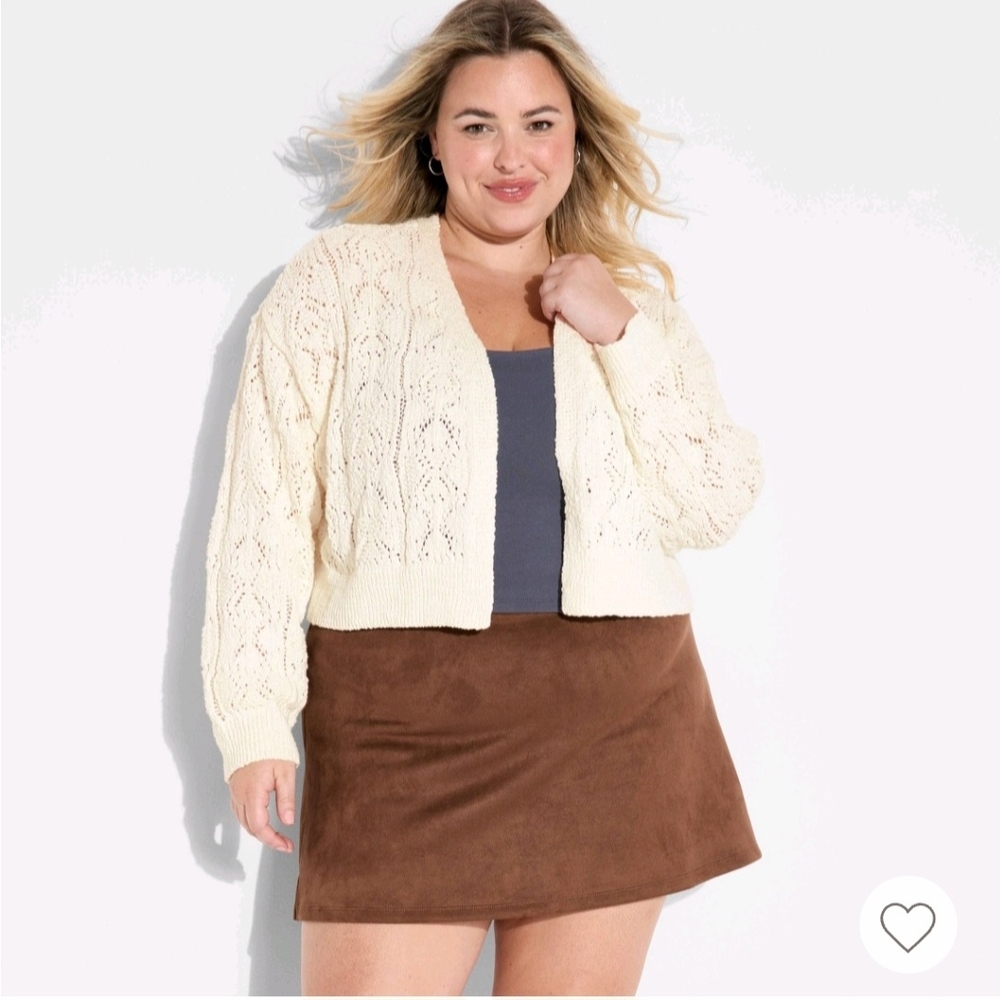 Wild Fable Shawl Collar White Cotton Blend Knit Cardigan
